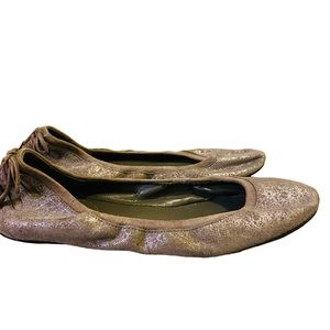 COLE HAAN Silver Crackle Metallic Ballet Flats Lace Up Back